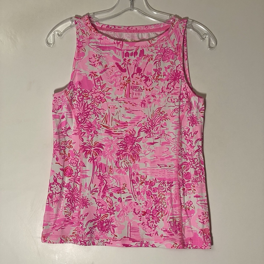 Lilly Pulitzer Luxletic Tank Top Womens XS Pink Tropical Beach Athletic Leisure